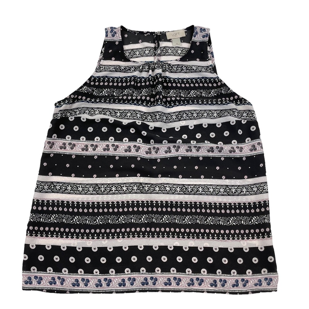 Loft Outlet Floral Patterned Tank Round Neck Sleeveless Flowy Blouse Size M